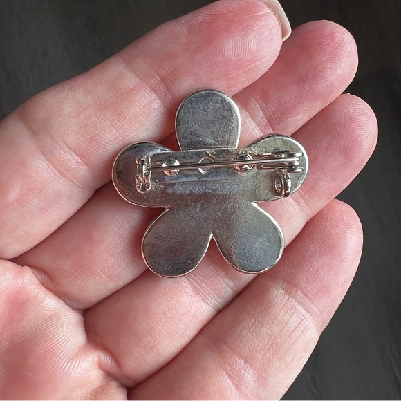 Amber Orange Floral Brooch Pin Rhinestone Flower Metallic Retro Statement - Picture 15 of 16